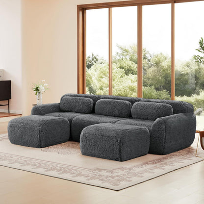 Graues U-förmiges Sofa mit Hockern – Modulares Design, kein Aufbau