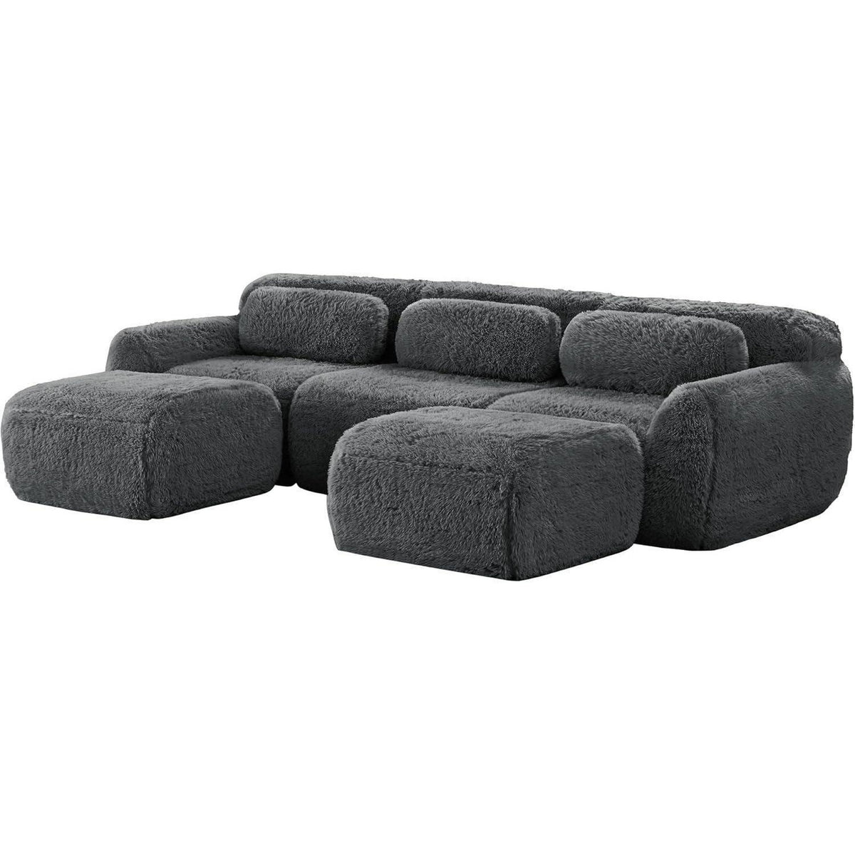 Graues U-förmiges Sofa mit Hockern – Modulares Design, kein Aufbau