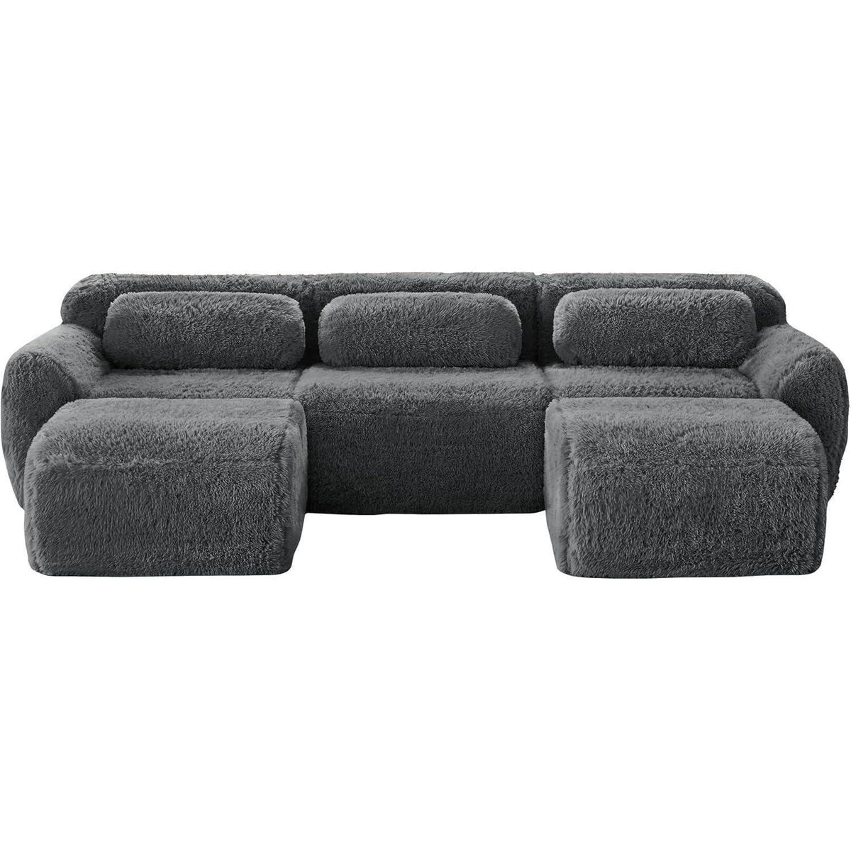 Graues U-förmiges Sofa mit Hockern – Modulares Design, kein Aufbau