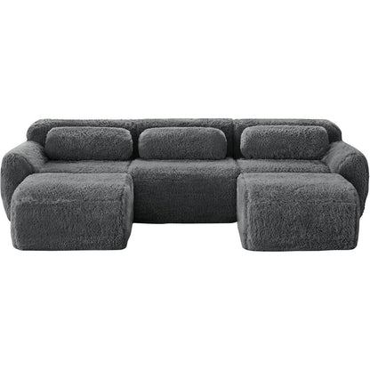 Graues U-förmiges Sofa mit Hockern – Modulares Design, kein Aufbau