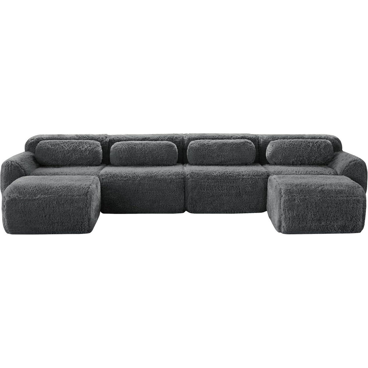 Graues 4-Sitzer Sofa mit Hockern | Modulares Design, Kein Aufbau