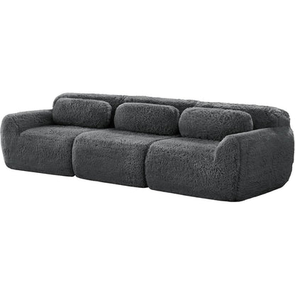 Graues 3-Sitzer Sofa Modular | Kein Aufbau, Plüschstoff & Komfort