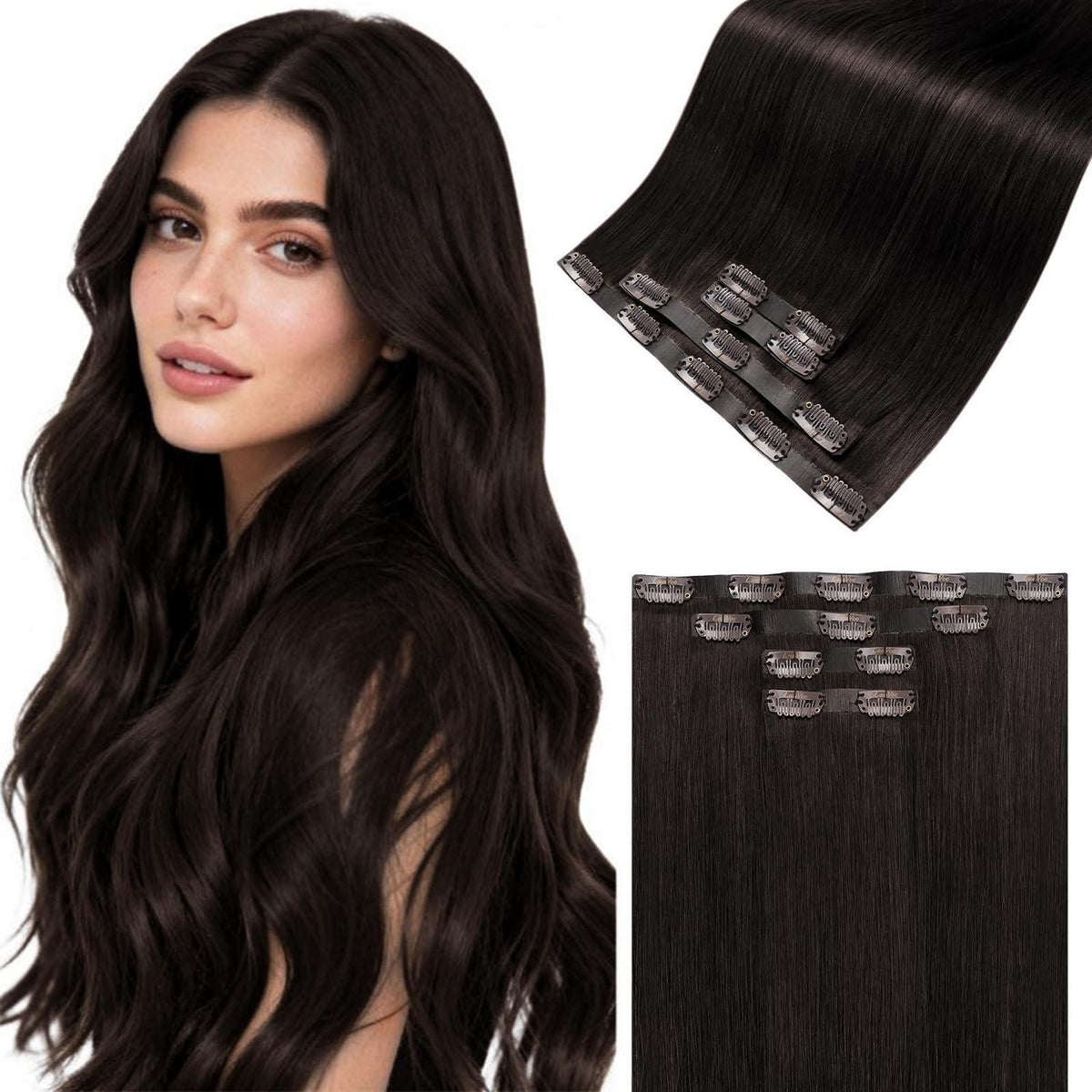 Echthaar Clip-in Extensions Braun 50cm – Remy Haar