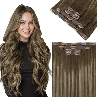 Clip-in Haarverlängerung Braun Balayage Echthaar 40cm