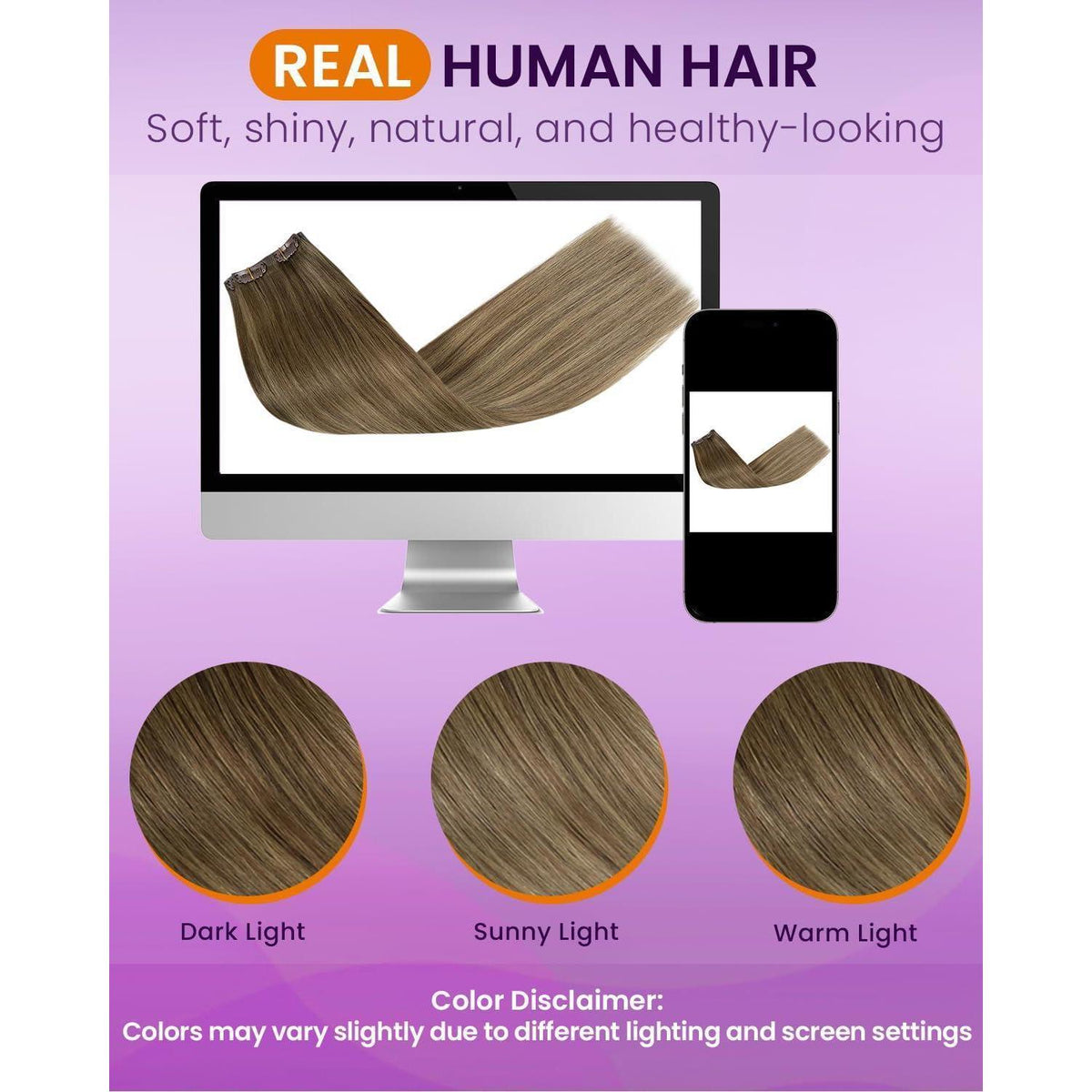 Clip-in Haarverlängerung Braun Balayage Echthaar 40cm