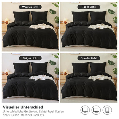 100% Baumwoll Bettwäsche Set Schwarz 200x220cm + 2 Kissenbezüge