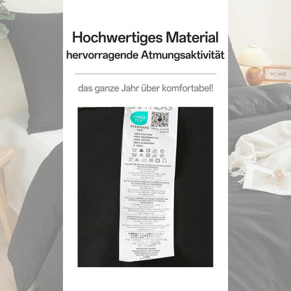 100% Baumwoll Bettwäsche Set Schwarz 200x220cm + 2 Kissenbezüge