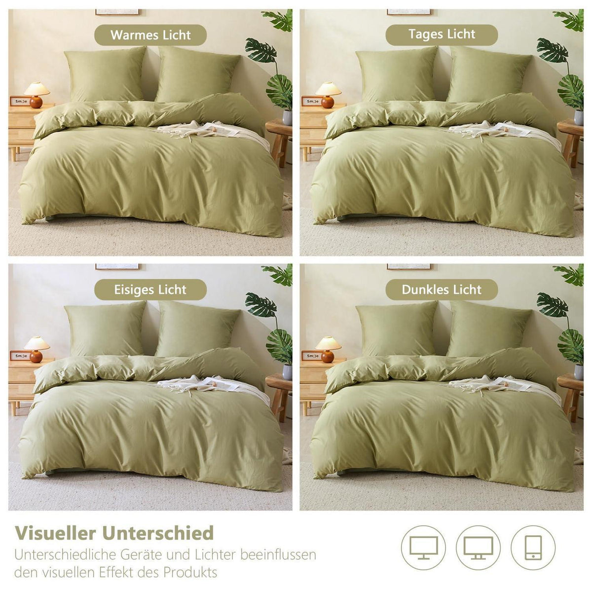 Baumwoll Bettwäsche Set Oliven Grün 200x220cm + 2 Kissenbezüge