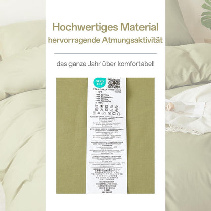 Baumwoll Bettwäsche Set Oliven Grün 200x220cm + 2 Kissenbezüge