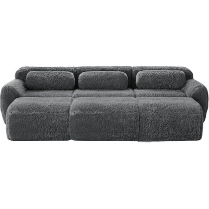 Graues 3-Sitzer Sofa mit Hockern | Modulares Sofa ohne Montage