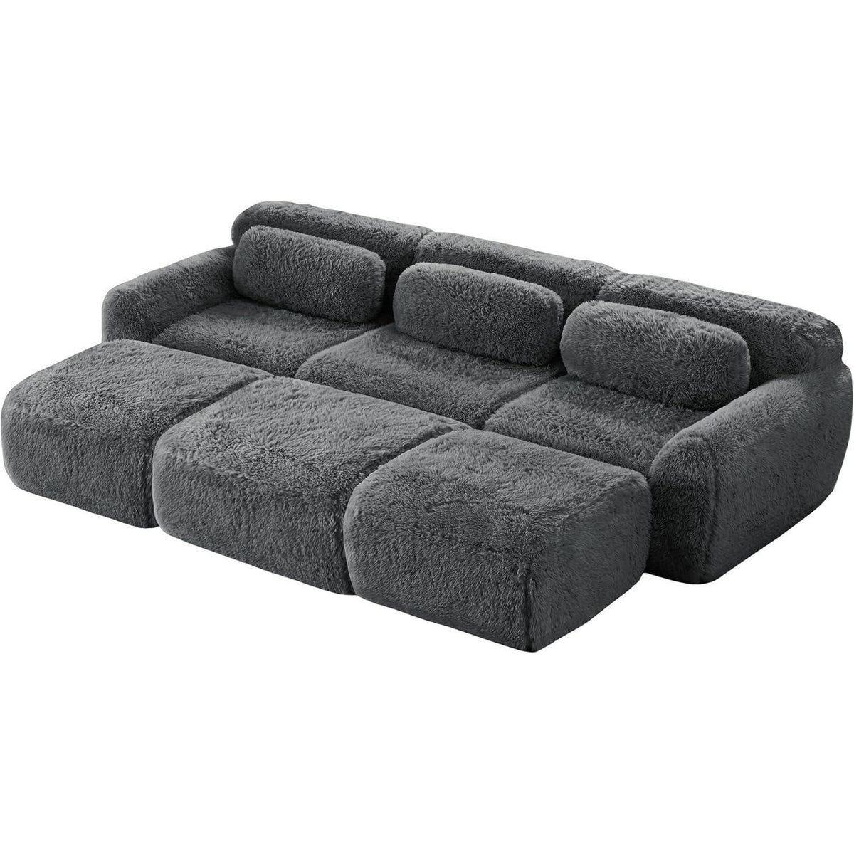 Graues 3-Sitzer Sofa mit Hockern | Modulares Sofa ohne Montage
