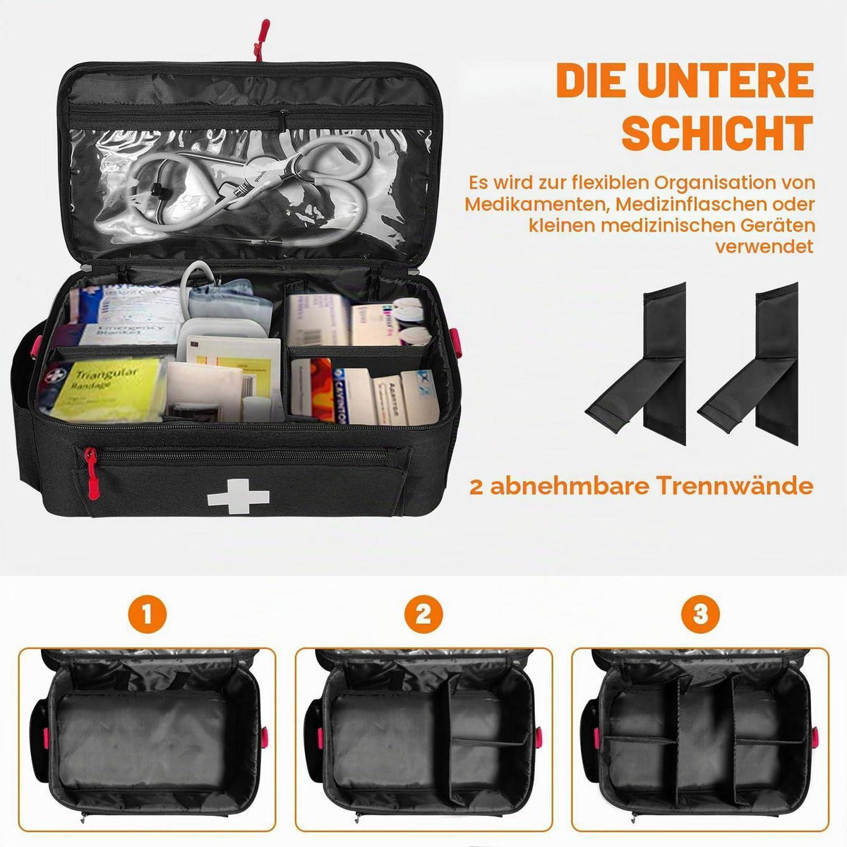 Erste Hilfe Tasche mit Schultergurt (Schwarz)