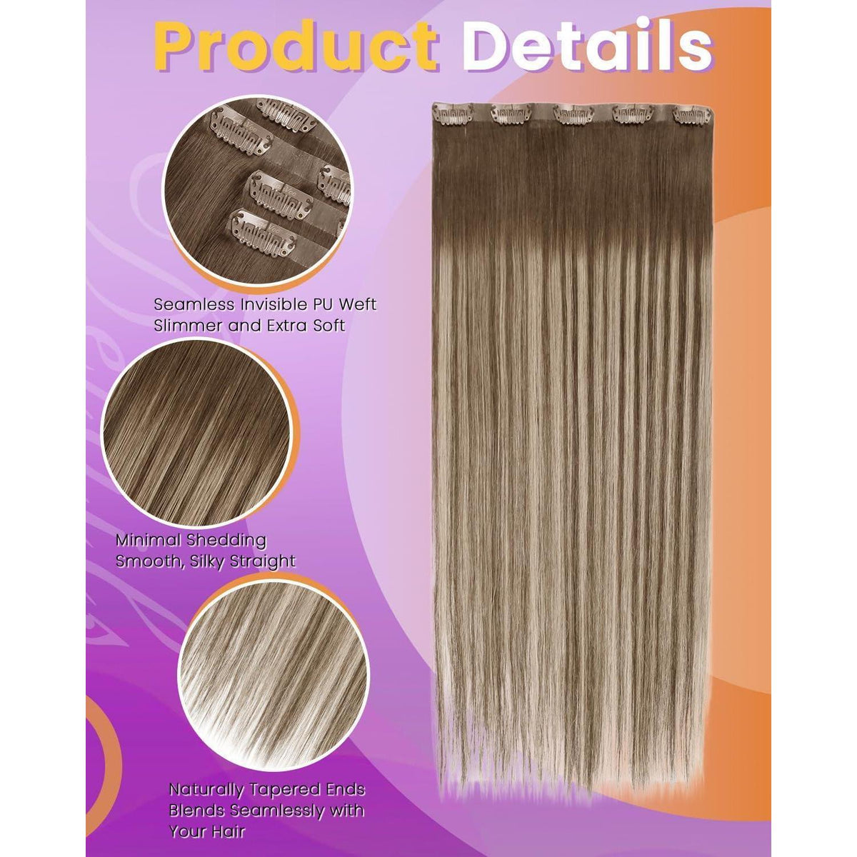 Echthaar Clip-Ins Braun 50cm – Volumenset #8/16/8
