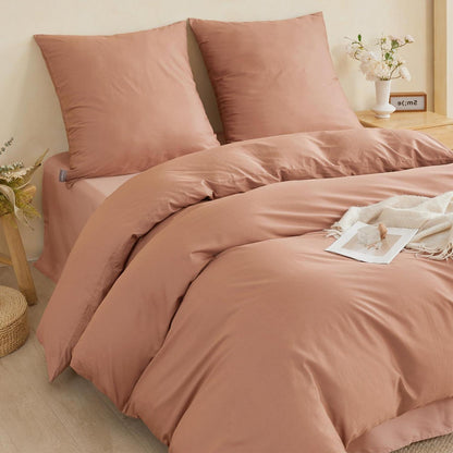 Baumwoll Bettwäsche Set 200x220cm Mokka | 3-teilig