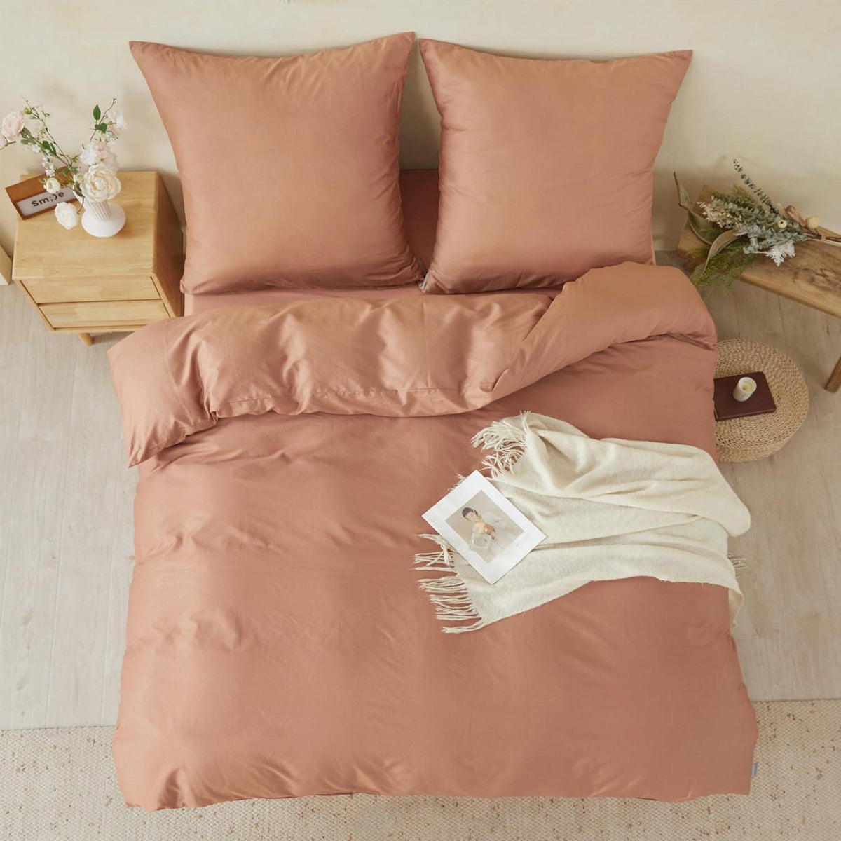 Baumwoll Bettwäsche Set 200x220cm Mokka | 3-teilig