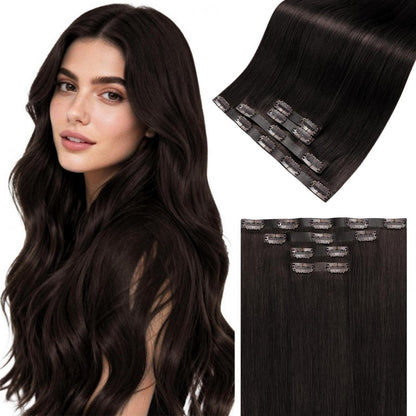 Echthaar Clip-Ins Braun 55cm – Haarverlängerung Voller Kopf