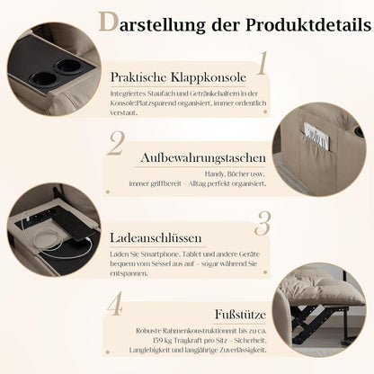 2-Sitzer Relaxsessel mit Liegefunktion & Kinosofa Khaki