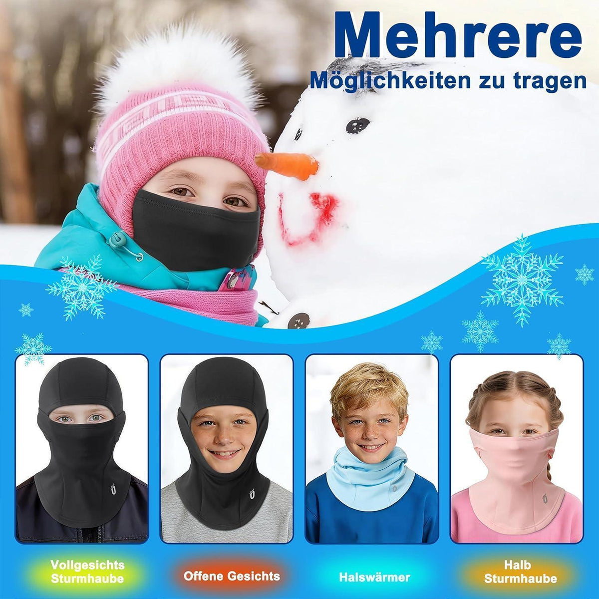 Kinder Sturmhaube Fleece Winter Grau – Warm & Winddicht