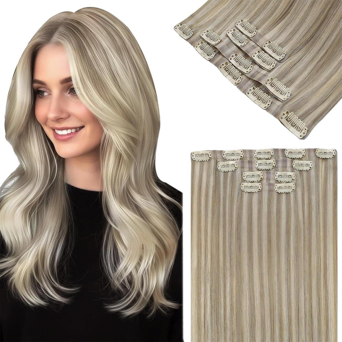 Echthaar Haarverlängerung Blond Highlights 45cm Clip-In