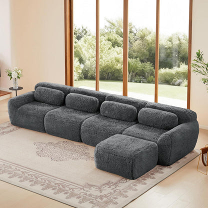 4-Sitzer L-Form Sofa mit Hocker | Modulares Design, Grau