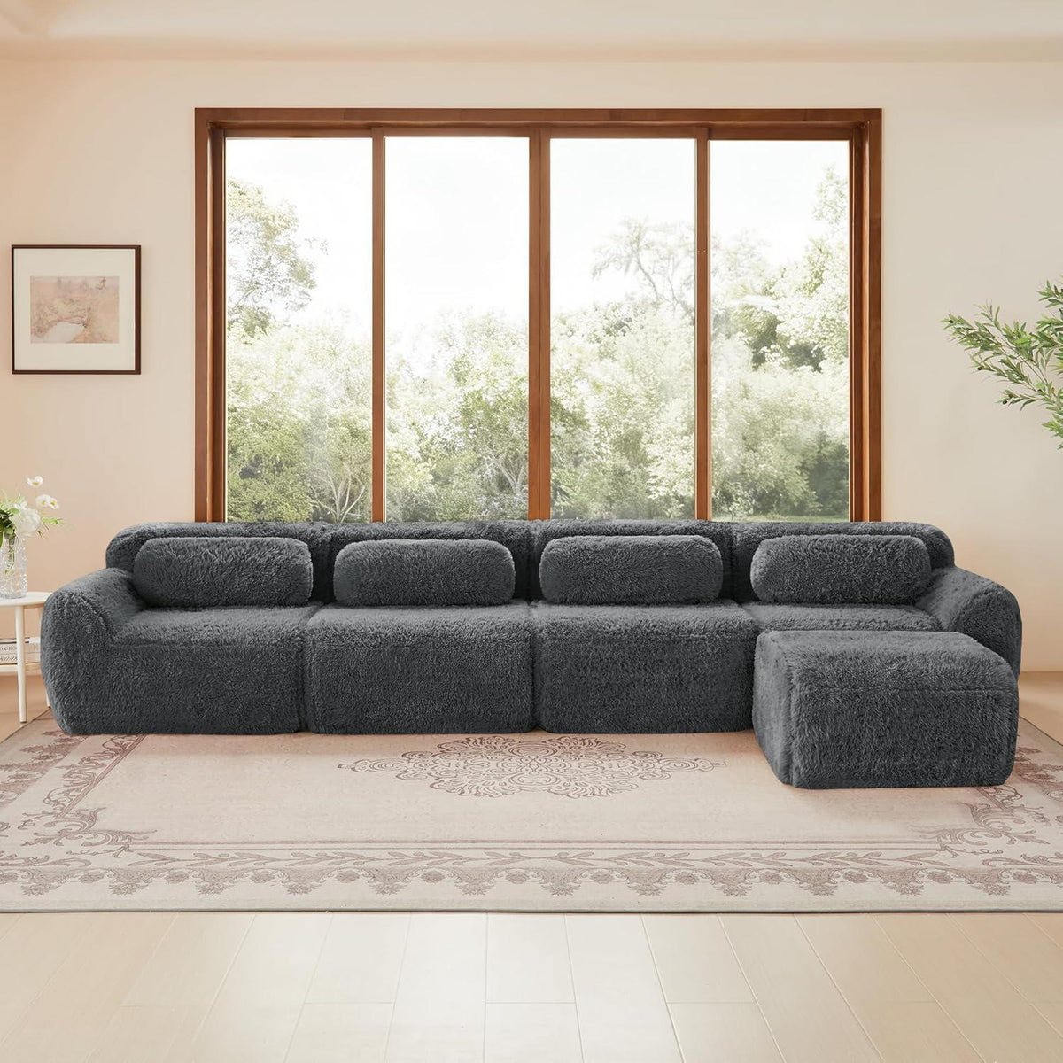 4-Sitzer L-Form Sofa mit Hocker | Modulares Design, Grau