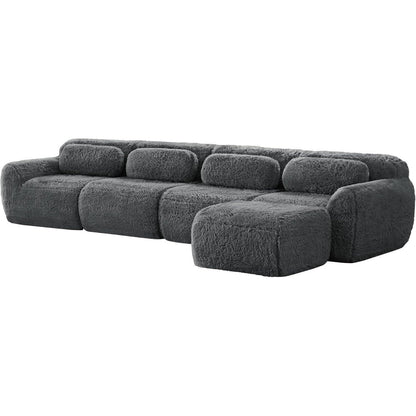 4-Sitzer L-Form Sofa mit Hocker | Modulares Design, Grau