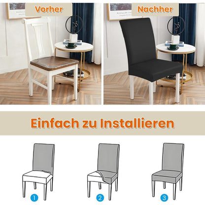 PU Stuhlhülsen 6er Set – Schwarz, Wasserabweisend & Elastisch