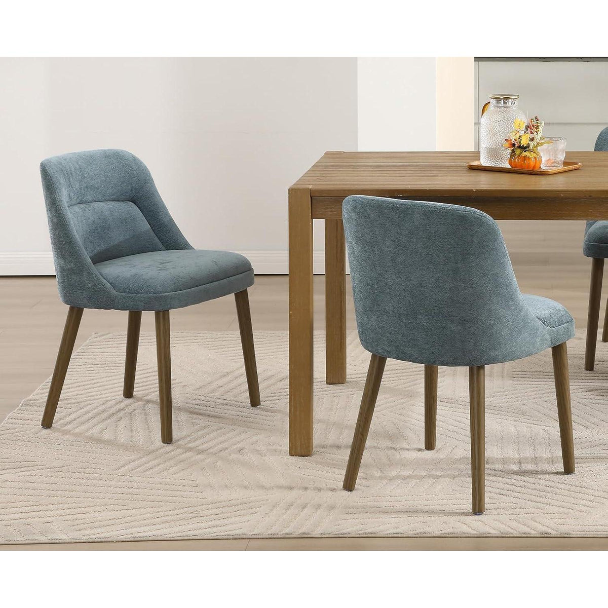 Retro Esszimmerstühle 4er Set mit Chenille-Bezug (Blau)