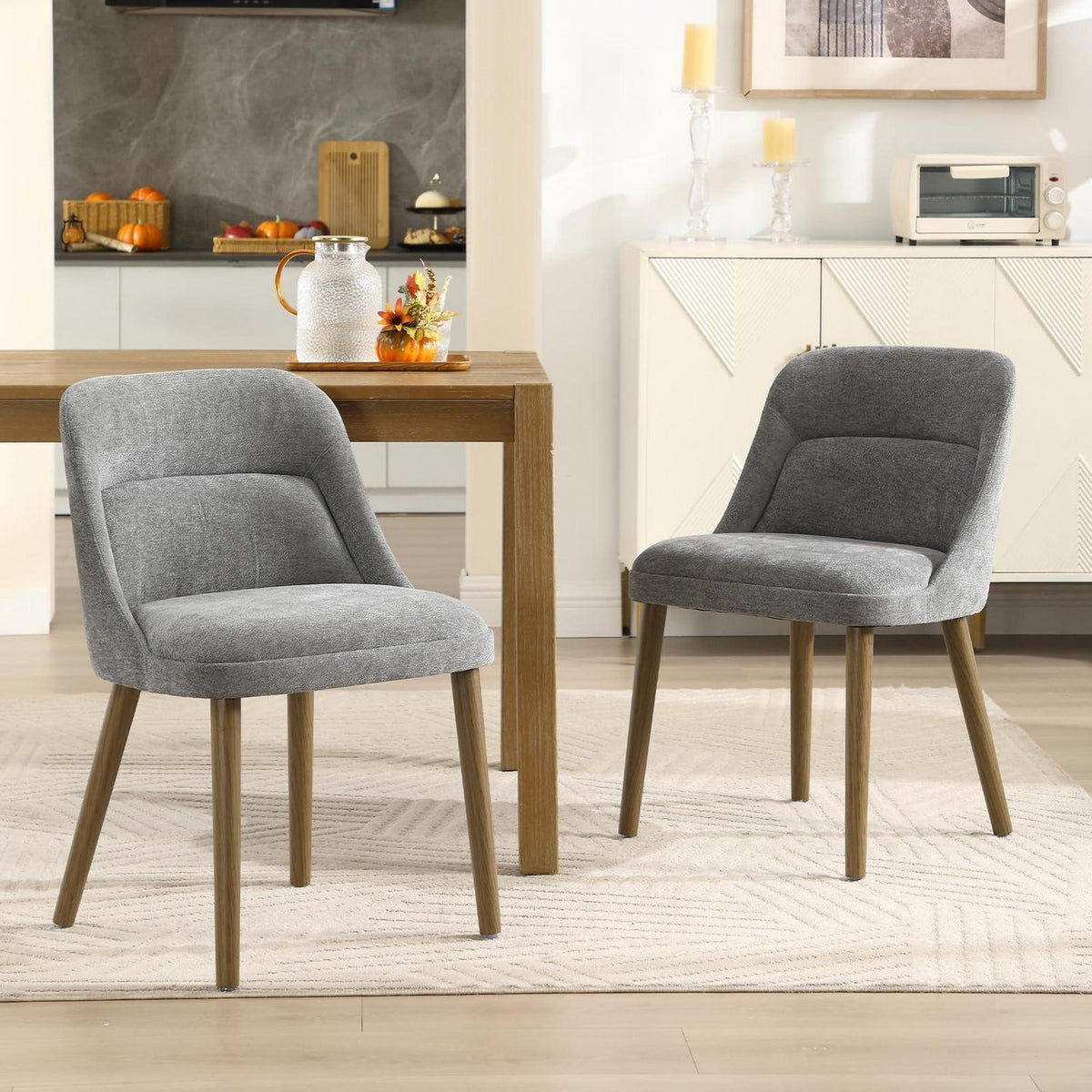 Retro Esszimmerstühle 2er Set Grau mit Chenille-Bezug