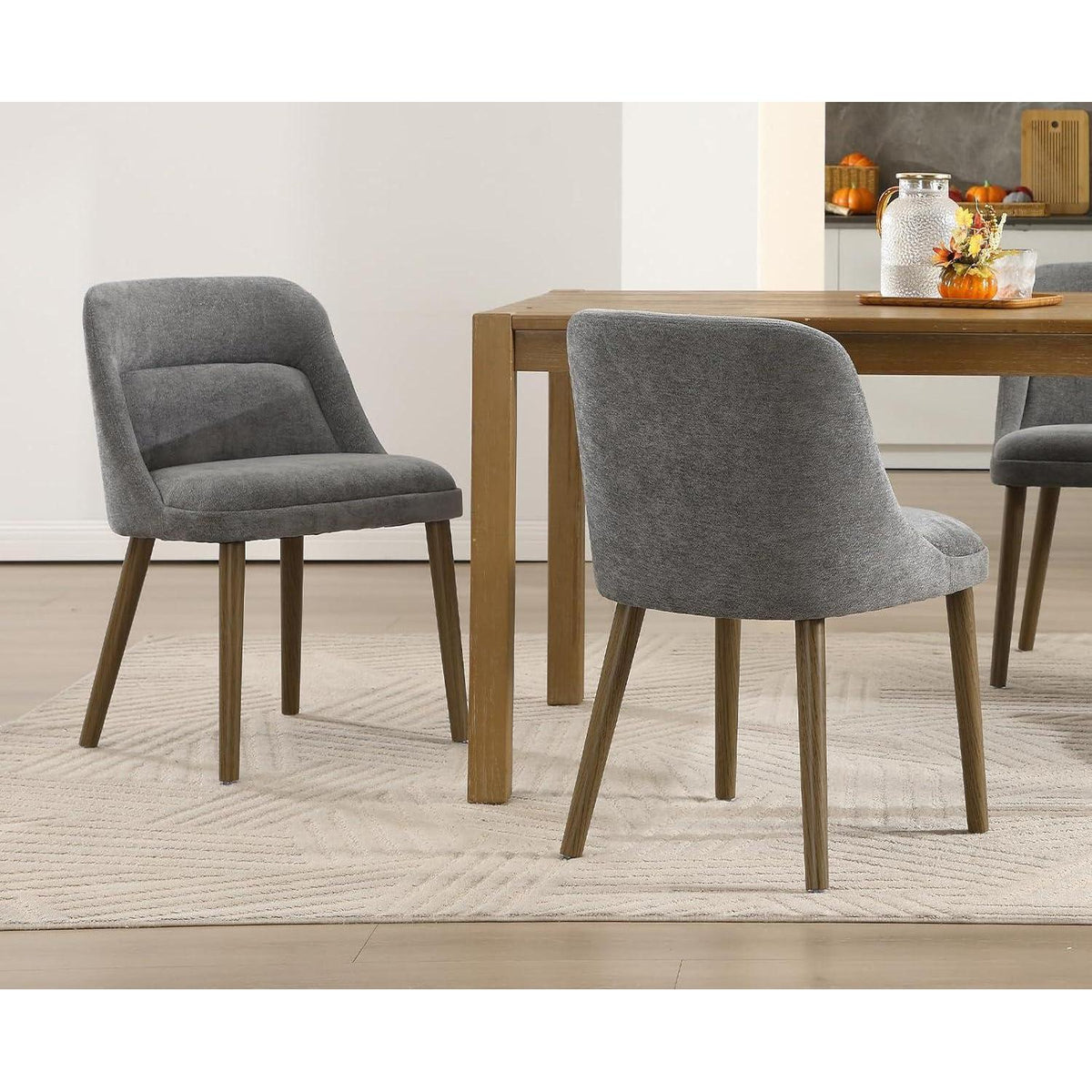 Retro Esszimmerstühle 2er Set Grau mit Chenille-Bezug