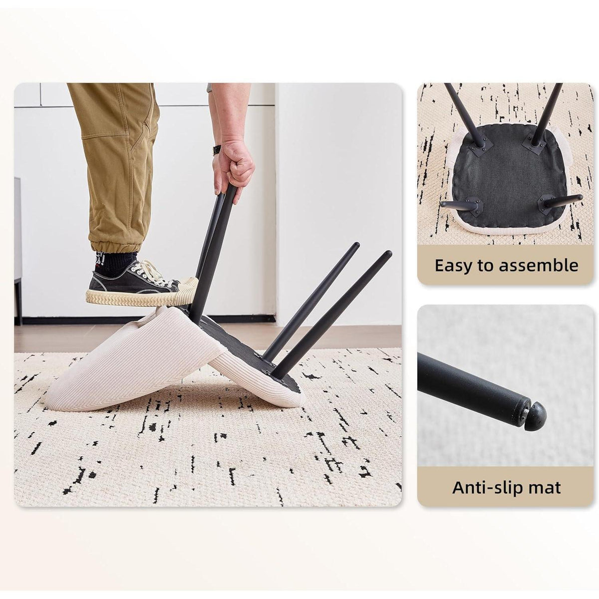 2er-Set Esszimmerstühle mit Cordbezug, Beige