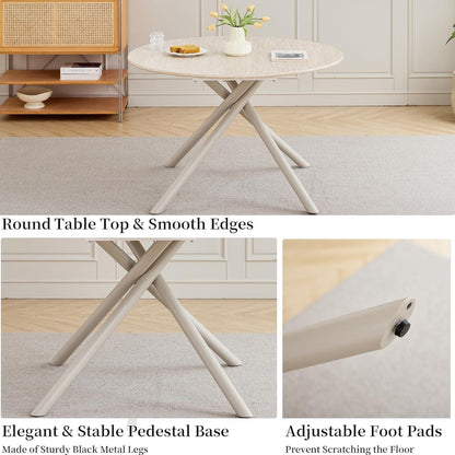 Runde Essgruppe Holzgrau & Beige | Esstisch 115cm + 4 Stühle