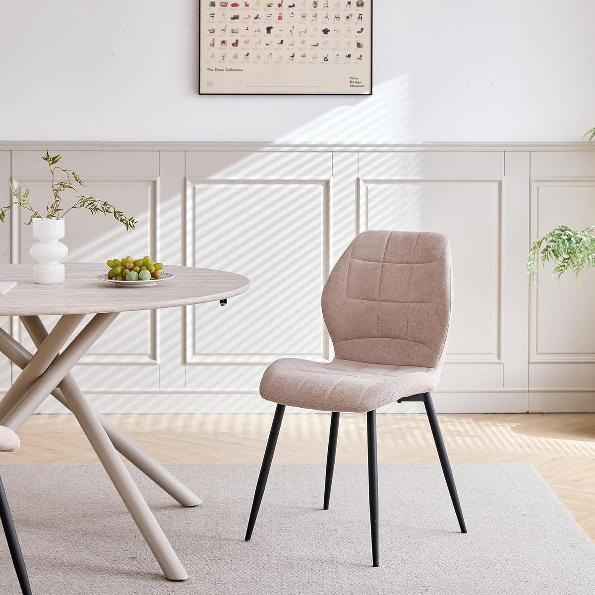 Runde Essgruppe Holzgrau & Beige | Esstisch 115cm + 4 Stühle