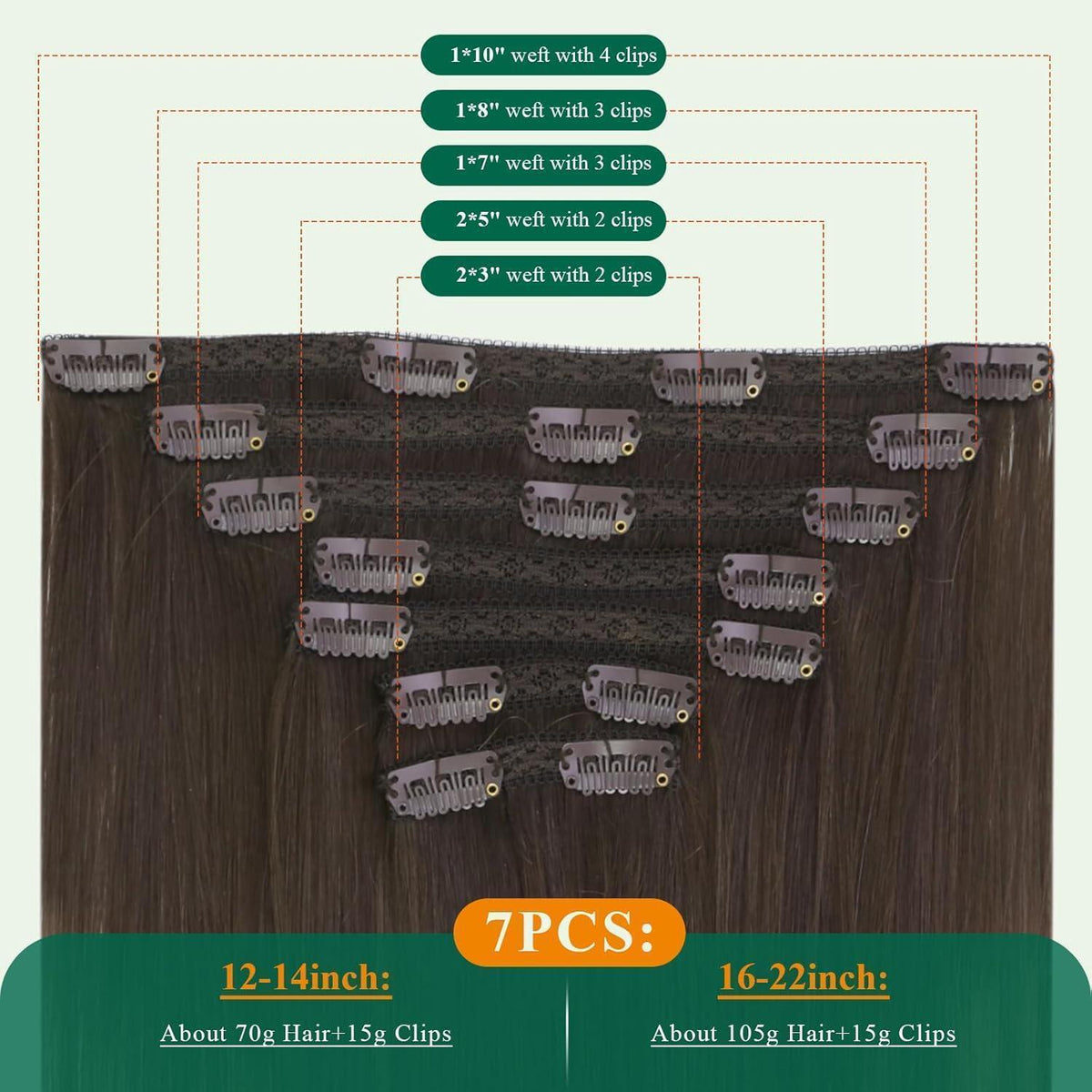 Clip-In Echthaar Extensions Braun Ombre 35cm – Remy Haar