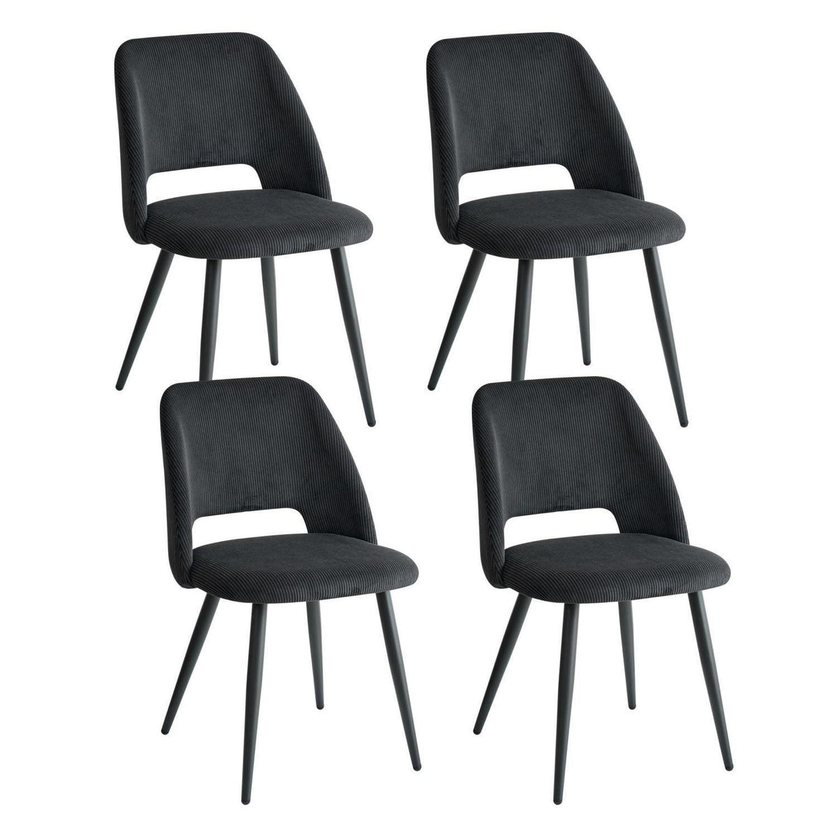 4er-Set Esszimmerstühle mit Cordbezug & Metallbeinen Schwarz