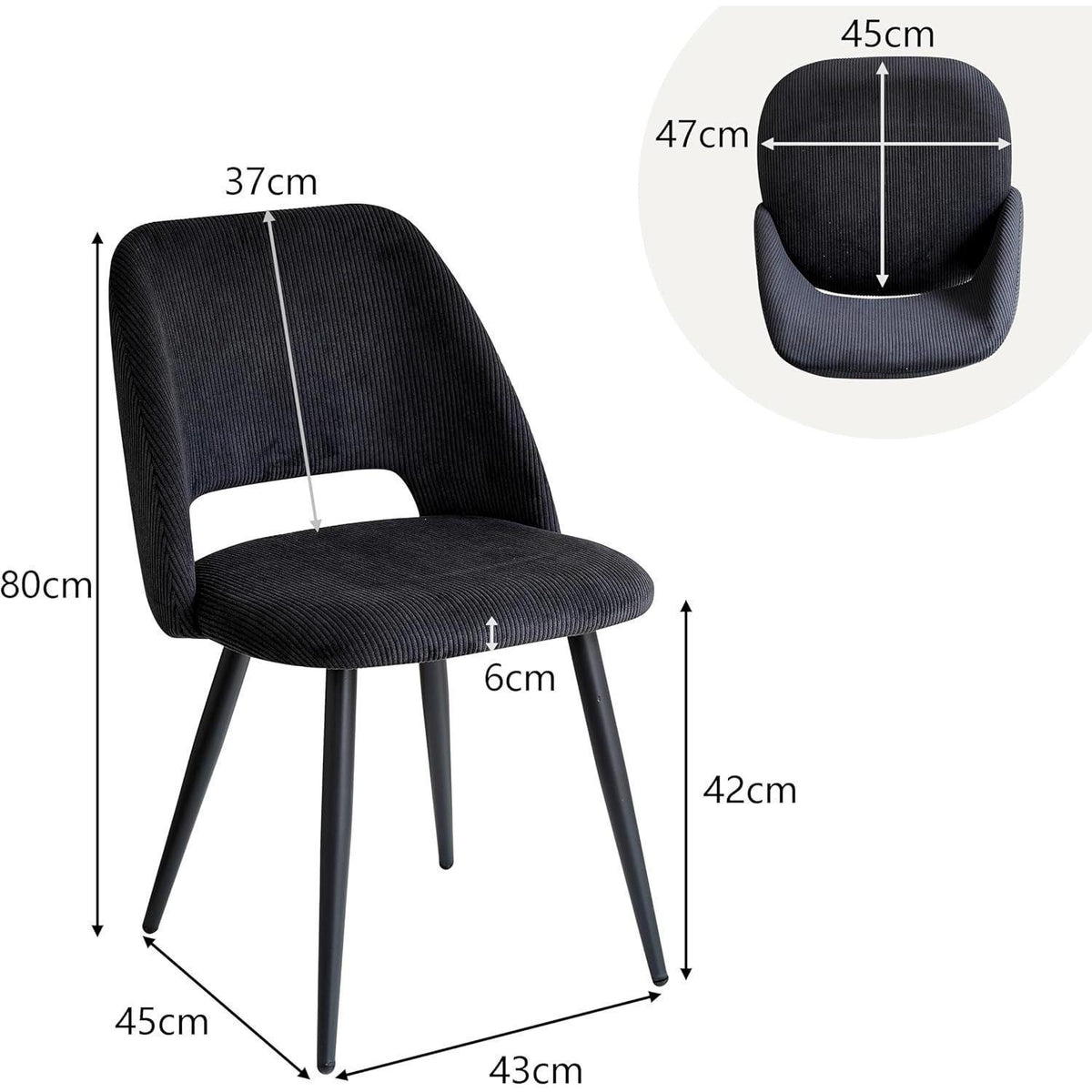 4er-Set Esszimmerstühle mit Cordbezug & Metallbeinen Schwarz