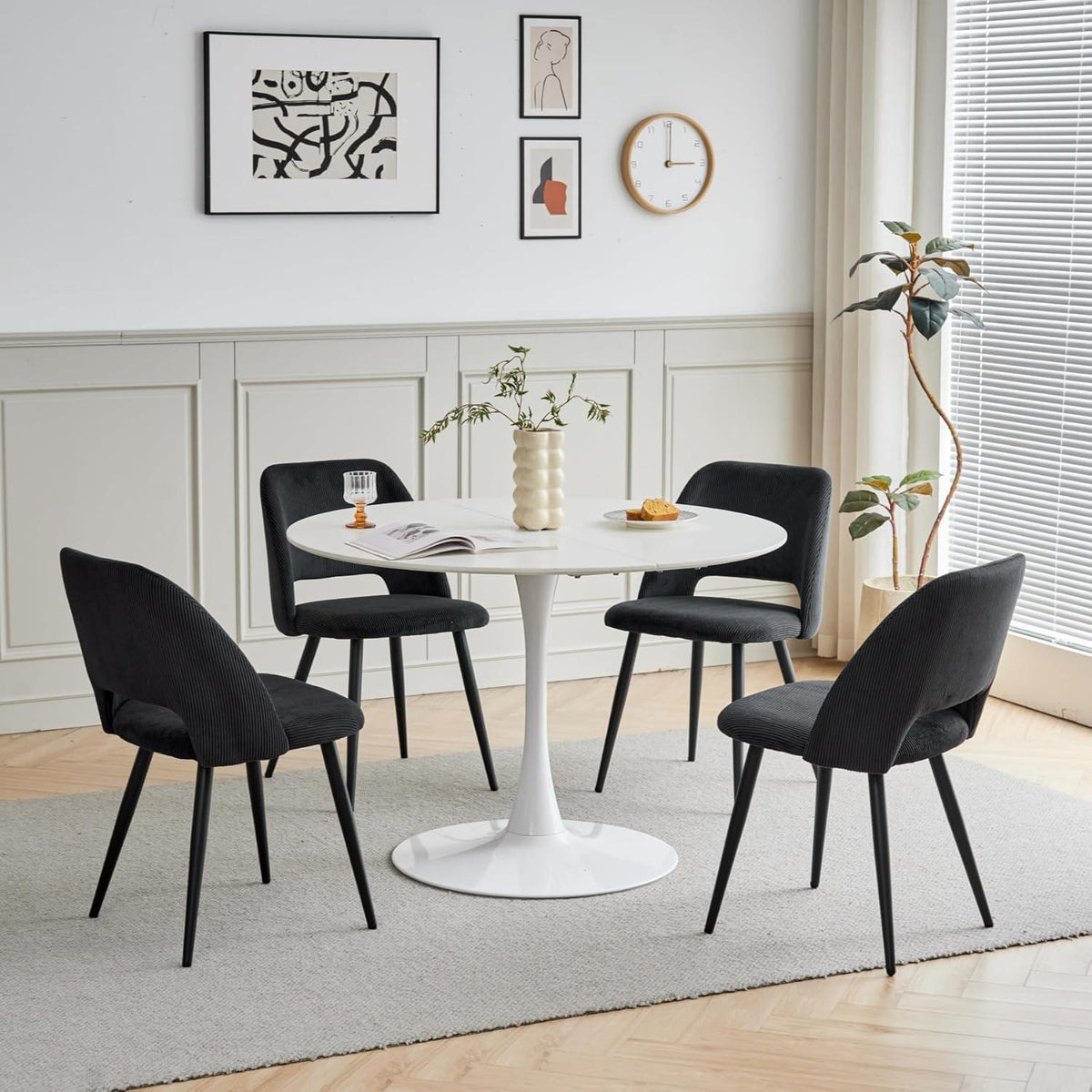 4er-Set Esszimmerstühle mit Cordbezug & Metallbeinen Schwarz