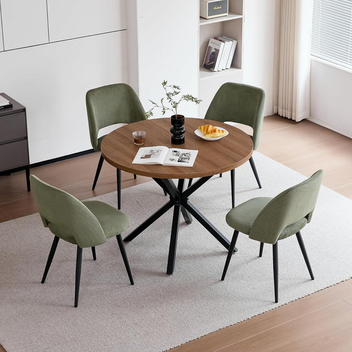 2er-Set Esszimmerstühle mit Cordbezug, Grün