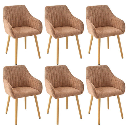 Esszimmerstühle Set 6 beige Holzbeine mit Armlehne & Samt