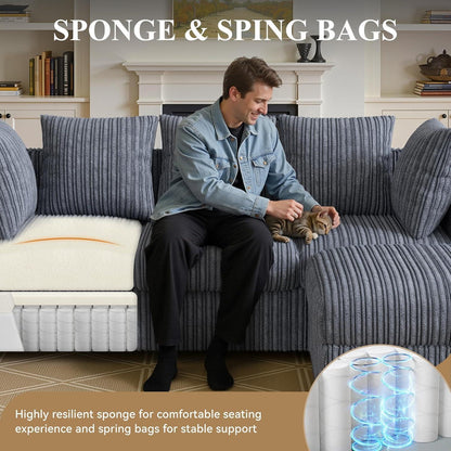 Ecksofa mit Schlaffunktion 212x150 cm, Grau Cordstoff