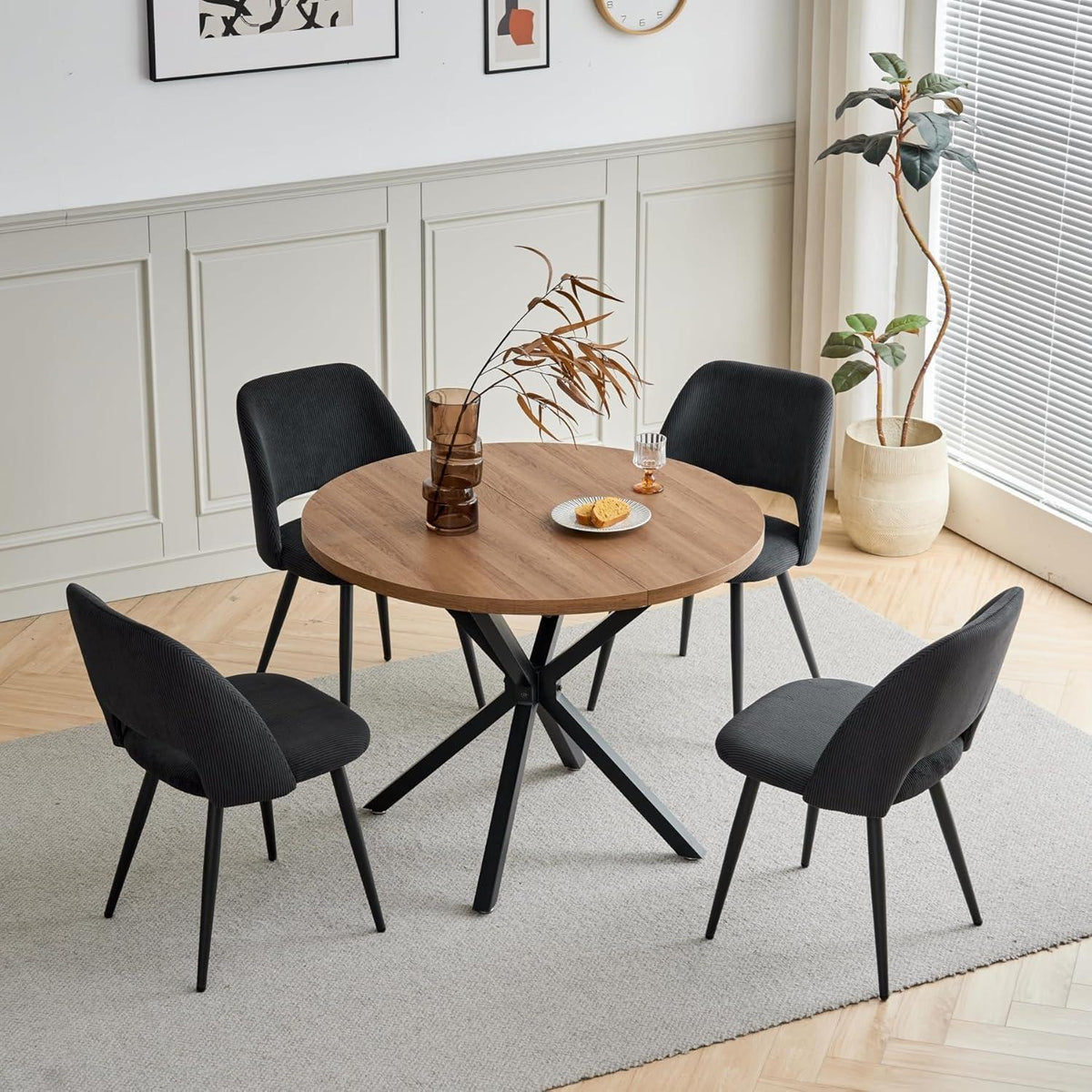 2er-Set Esszimmerstühle mit Cordbezug & Metallbeinen Schwarz