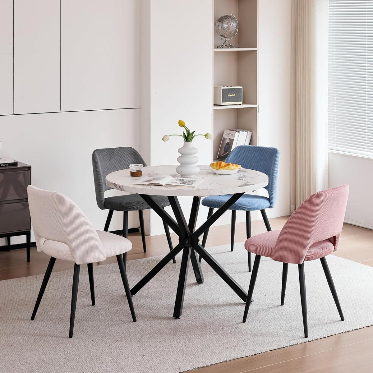 8 Esszimmerstühle mit Cordbezug & Metallbeinen – Modern & Bequem