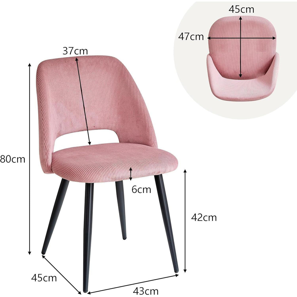 6 Esszimmerstühle mit Cordbezug, Rosa – Bequemer Sitz