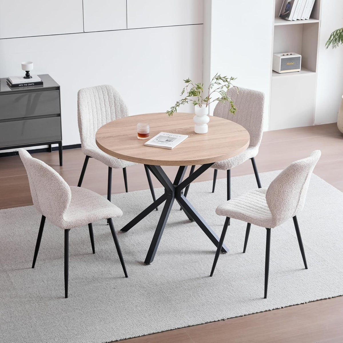 2 Esszimmerstühle Leinen Beige, Metallbeine & Komfortkissen