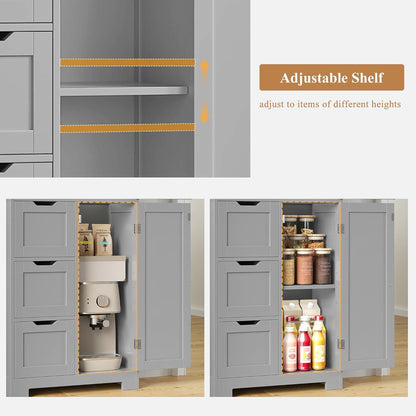 Hochschrank Badezimmerschrank mit 3 Türen & Schubladen Grau