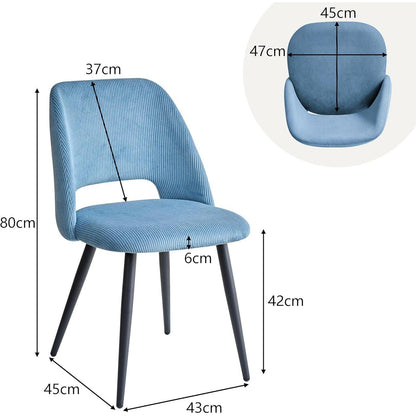 2er-Set Esszimmerstühle mit Cordbezug, Blau