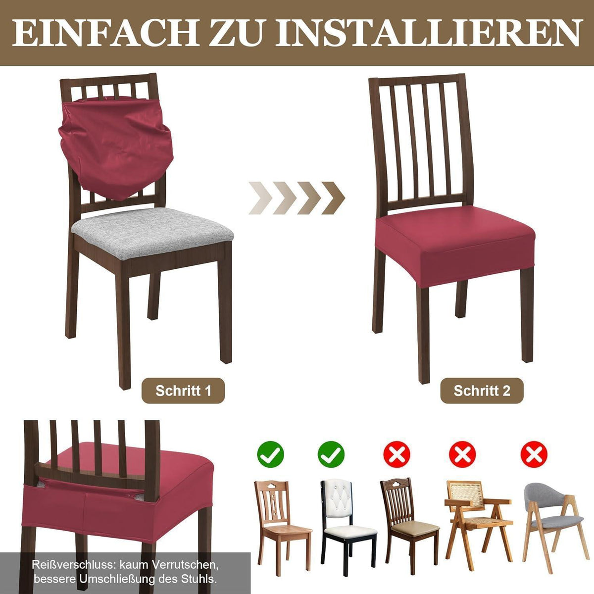 Stretch Stuhlbezug Burgunderrot – Wasserdicht & Elastisch