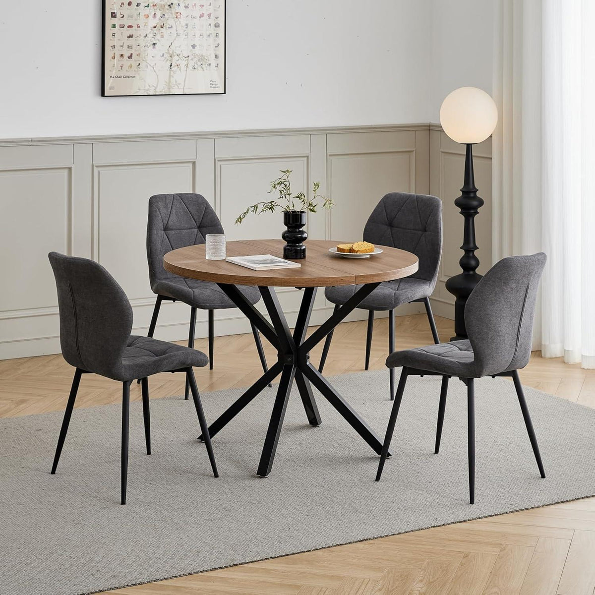 2 Esszimmerstühle Dunkelgrau, Leinen-Diamantgewebe, Komfort