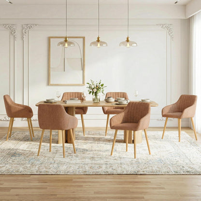 Esszimmerstühle Set 2 beige Holzbeine mit Armlehne