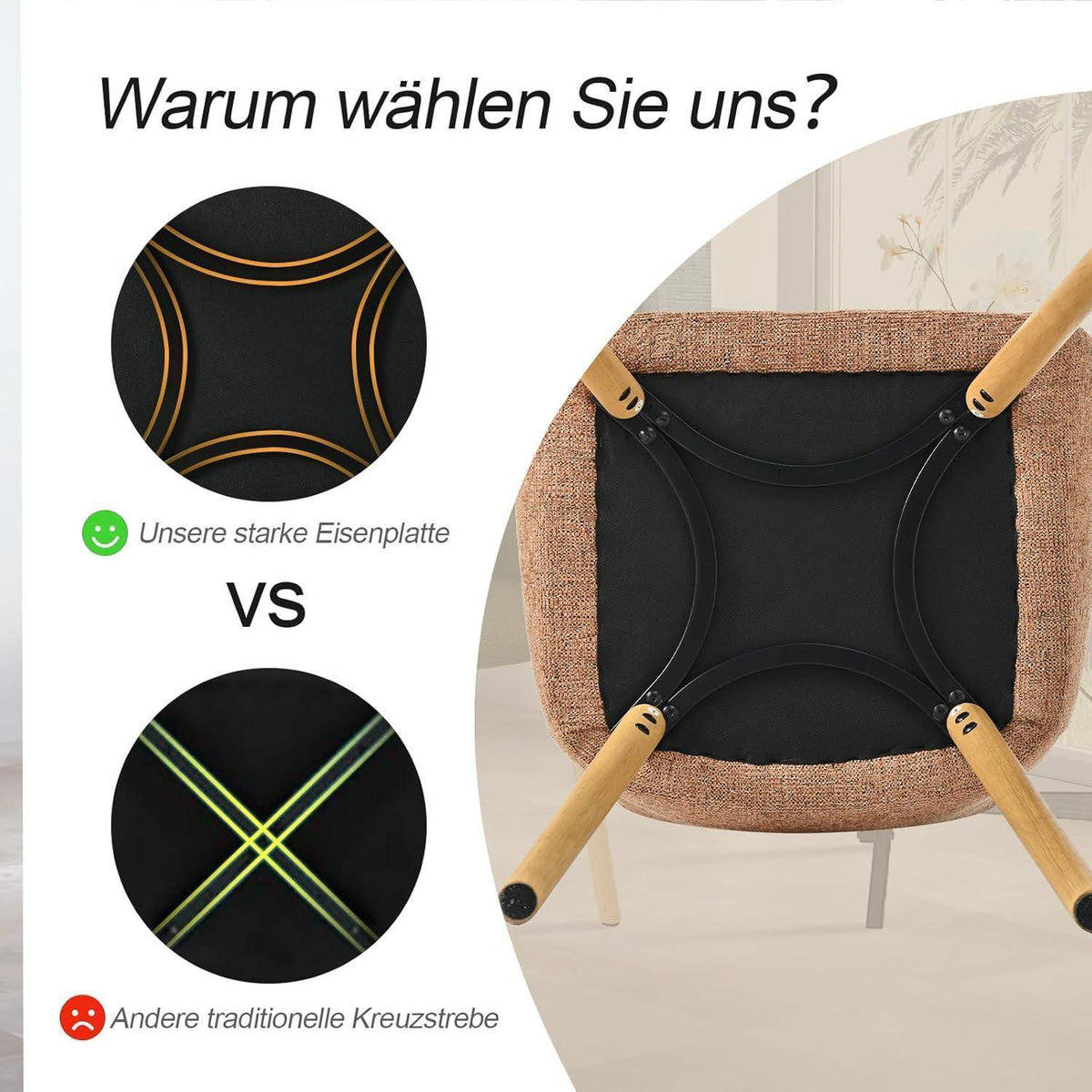 Esszimmerstühle Set 2 beige Holzbeine mit Armlehne